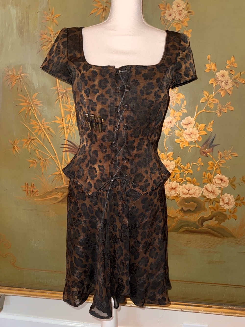 Patricia Rhodes Leopard Print Corset Top & Skirt Set / Y2K Vintage